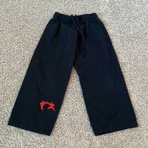 Kids Black Karate Pants with Red Logo, Perfect for Boys or Girls Juijitsu too.